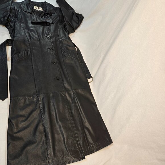 G-III Whimsigoth Grunge Fairy Mystery Black Leather Trench Coat Size M LIKE NEW! - Picture 8 of 16